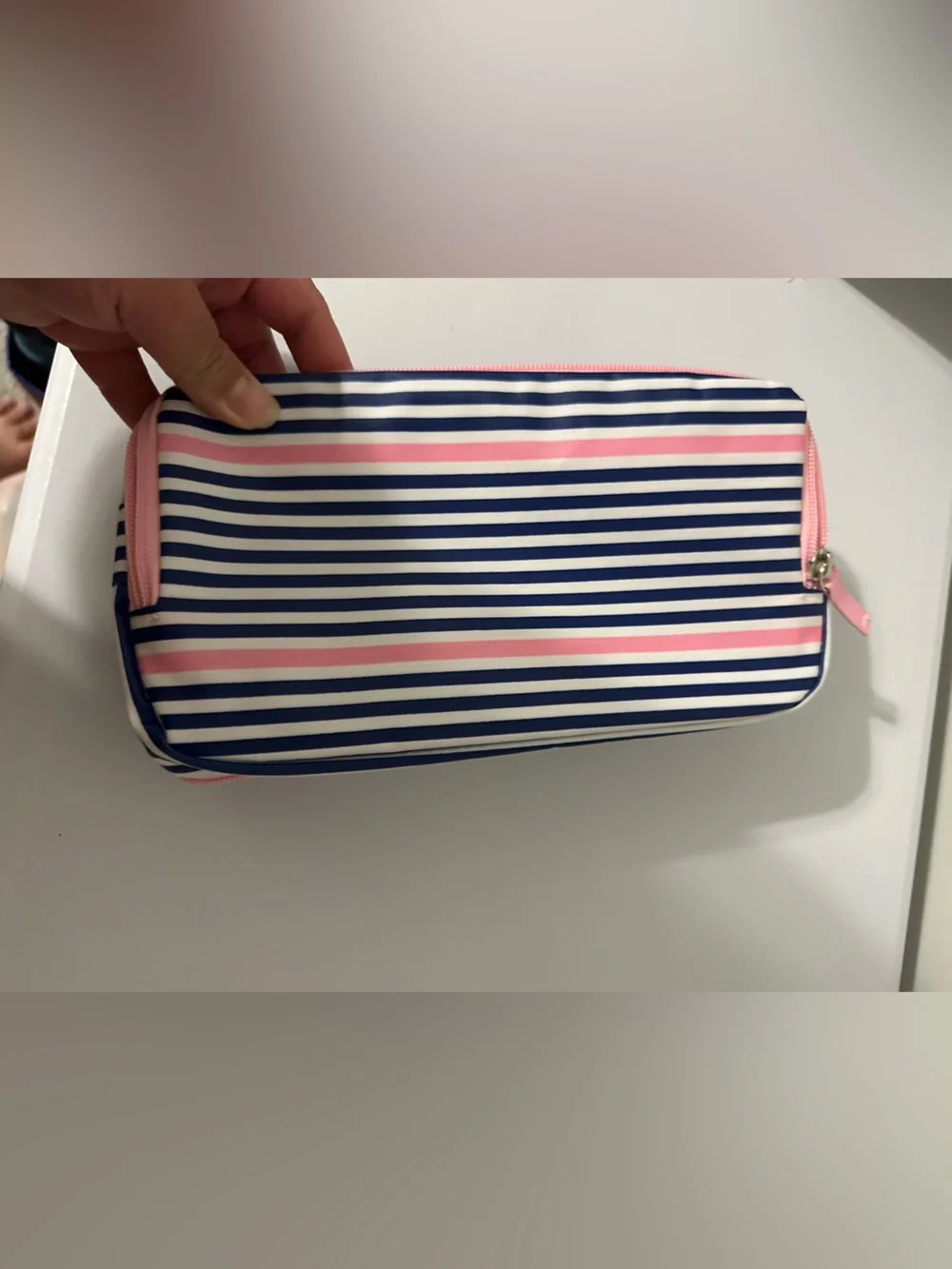 Scout Navy, White & Pink Striped 3 Way Toiletry Bag - Picture 3 of 5